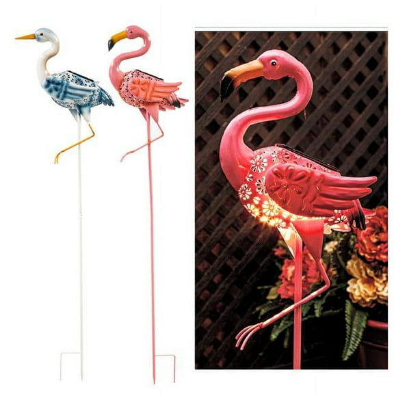Solar Flamingo & Crane Garden Stake, Pack of 2
