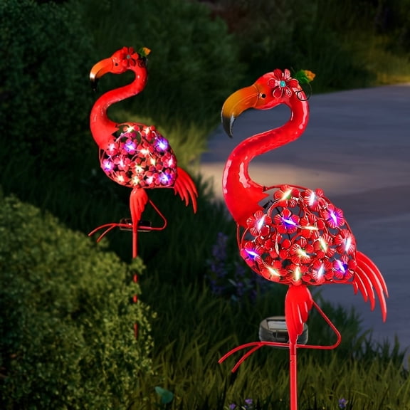 Solar Flamingo LED Garden Light, Waterproof Metal Statue for Outdoor Patio Decor