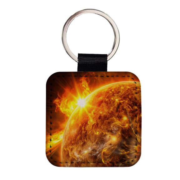 Solar Flare on the Sun Sci-fi Faux Leather Square Keychain