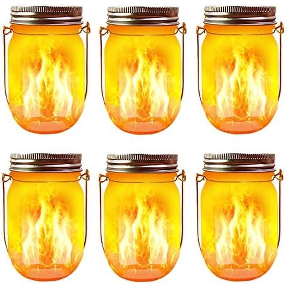 Solar Flicker Torch Lights, 6 Pack Waterproof Dancing Flicker Lanterns Lights Build-in Glass Mason Jar, Outdoor Yard Desktop Party Halloween Xmas Decor Solar Lanterns$$Tools & Hardware Other