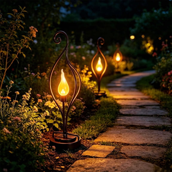 Solar Flickering Flame Garden Lights, Dusk Dawn Auto Sensor Weather Resistant Durable Build Energy Efficient Operation, Realistic Ambience Lamp for Yard Patio Pathway Landscape Lighting