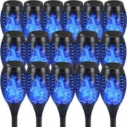 Solar Flickering Flame Lights, 16 Pack Blue Solar Torch Lights, 12 LED Solar Tiki Torches for Outside Waterproof Landscape Outdoor Lights Garden Yard Patio Lawn Xmas Decorations