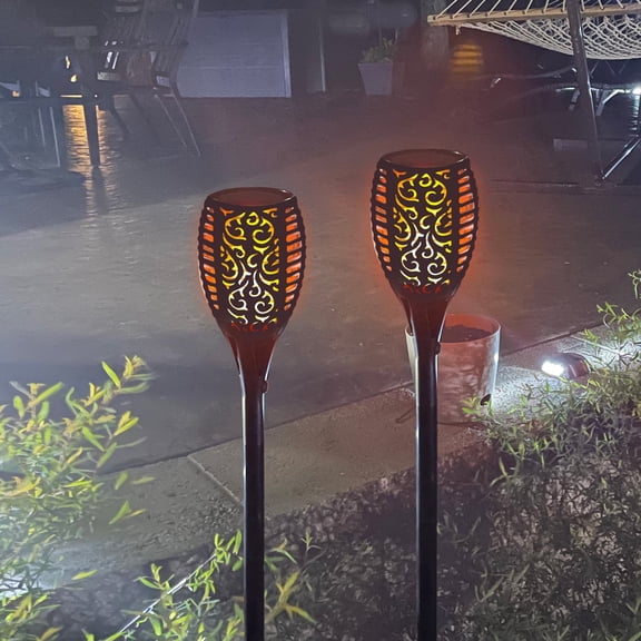 Solar Flickering Flame Torches, Solar Powered, 2-Pack with Adjustable Poles