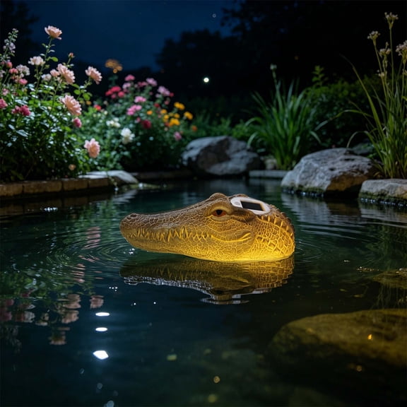 Solar Floating Alligator Head,11 Inch Simulation Floating Decorative Light,Blow Molded Balanced Buoyancy Solar Light Ornament,Swimming Pool Led Light Up Crocodile Head Statue.