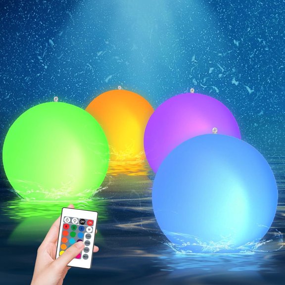 Solar Floating Ball Pool Lights 4 Pac, 14 inch Floating Pool Lights Solar w/ 16 Light Modes, Inflatable Led Light Pool Balls, Light Up Beach Balls for Pool Decorations Outdoor