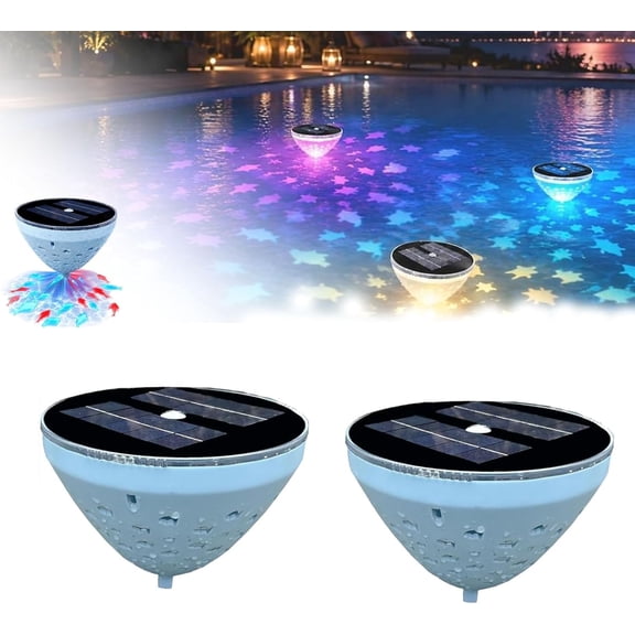 Solar Floating Pool Light with Fish Projection, 2026 New Dynmaic LED Color Changing Solar Pool Lights that Float, Waterproof 6-8H Runtimes Solars Floating Lights for Pools, Party Decor (2 PCS)