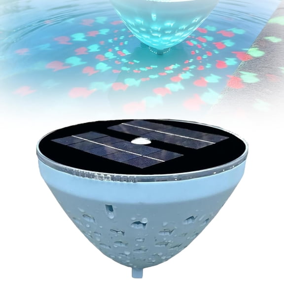 Solar Floating Pool Light with Fish Projection – IP68 Waterproof Color Changing LED, 5 Modes Solar Powered, Dynamic Red & Cyan Fish Show for Pool Party, Tub & Outdoor Decor