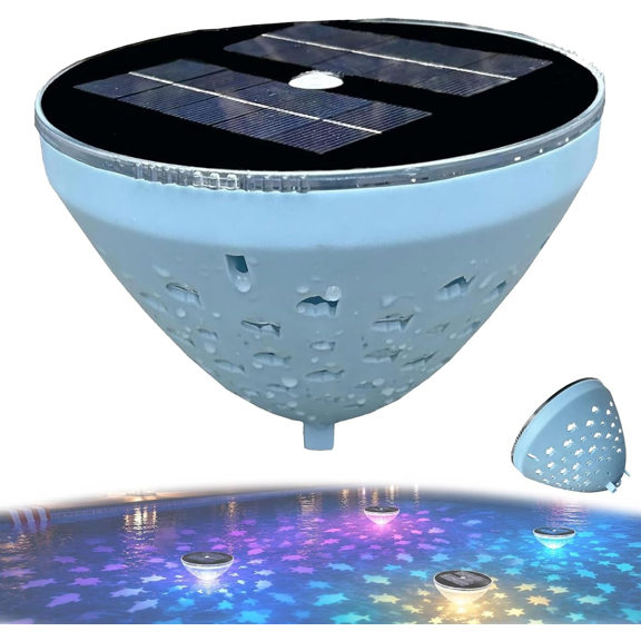 Solar Floating Pool Light with Fish Projection, LED Color Changing Floating Pool Lights Solar Powered, IP68 Waterproof Solar Pool Lights for Inground Above Ground Pool Hot Tub(1PC)