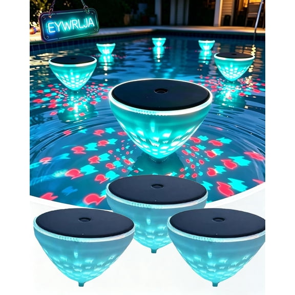 Solar Floating Pool Light, Fish Projection LED Waterproof Color Changing Light for Pool Pond (3pcs)