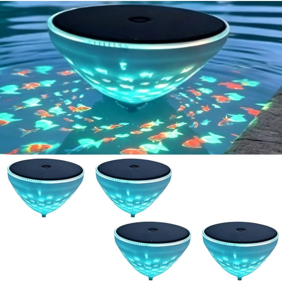 Solar Floating Pool Light with Fish Projection, Rechargeable Submersible LED Pool Decor, Waterproof Color Changing, Mesmerizing Fish Projection Pool Light (4Pcs)