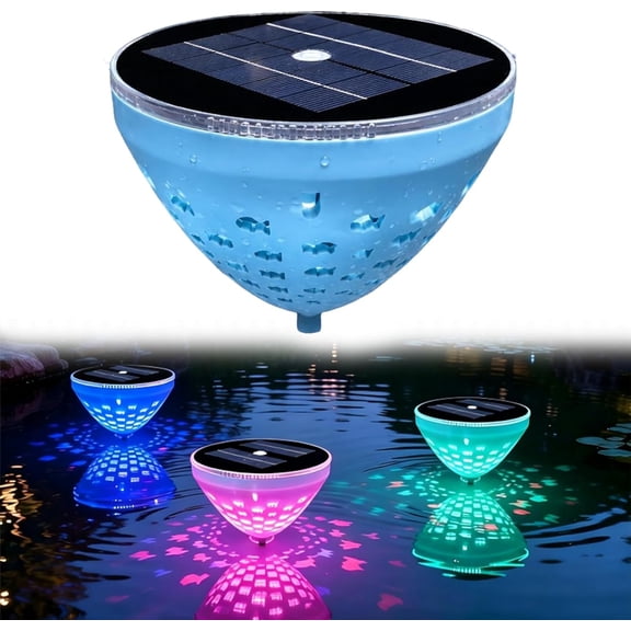 Solar Floating Pool Light with Fish Projection,Rechargeable Submersible LED Glowing Magical Lights, IP68 Waterproof for Pool,Backyard Decoration (1)