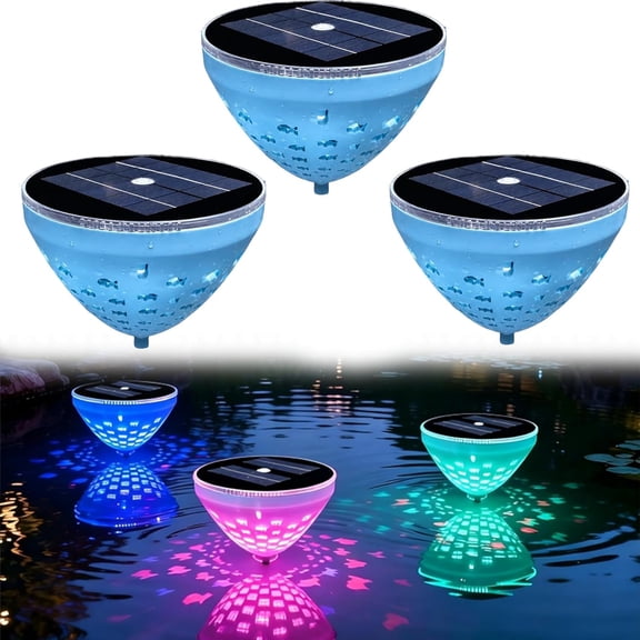 Solar Floating Pool Light with Fish Projection,Rechargeable Submersible LED Glowing Magical Lights, IP68 Waterproof for Pool,Backyard Decoration (3)