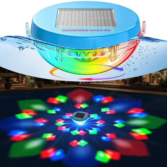 Solar Floating Pool Lights,Auto Rotating Disco Pool Floating Light,IP68 Waterproof LED Solar Pool Lights that Float,Hangable Auto On Off Pool Light for Above Inground Ground Pool,Hot Tub-Blue