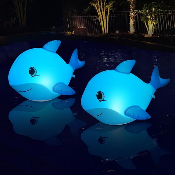 Goallim Solar Floating Pool Lights Dolphin, Glow in the Dark that Float, IP68 Wateproof Inflatable for Pond Wedding Party Decorations - 2PC
