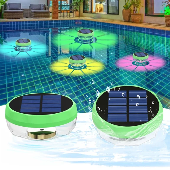 Solar Floating Pool Lights,RGB Color Changing Swimming Pool Light with Sensor Solar Panel,IP68 Double Waterproof with Metal Base Float Pool Lights for Outdoor Above Ground Pools,Hot Tubs,Garden Decor