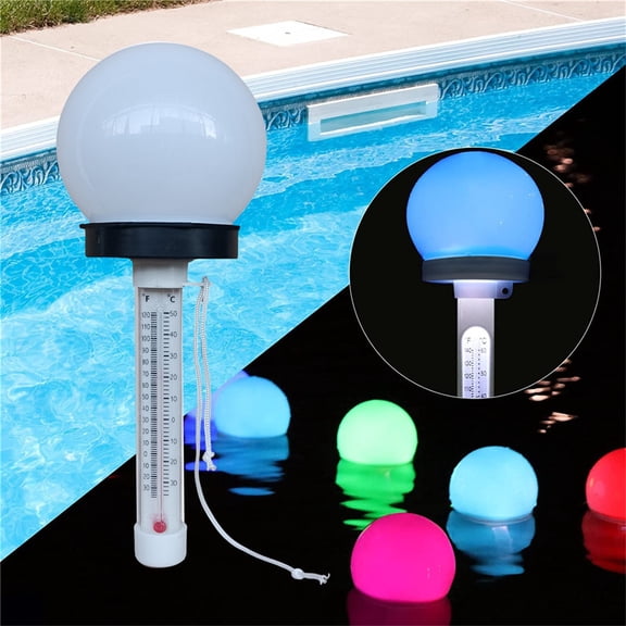 Solar Floating Pool Lights with Thermometer, Color Changing LED Floating Ball Light, Temperature Gauge Night Lamp for Backyard Pond Swimming Pool Spa Hot Tub, 1PC