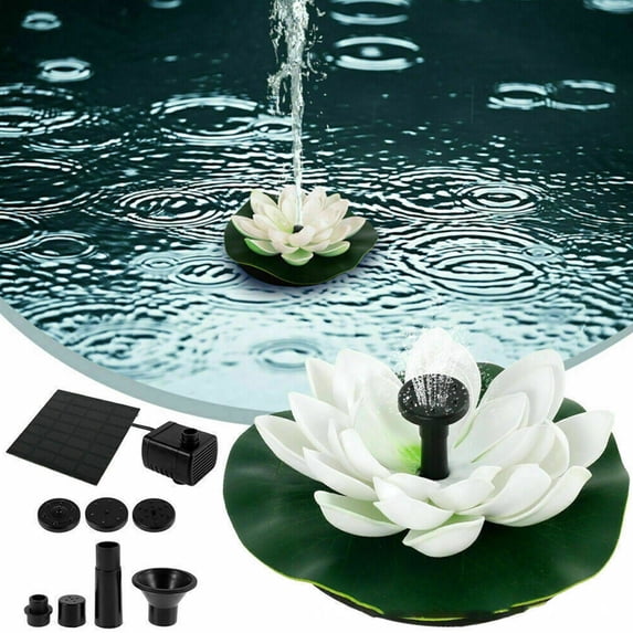 Solar Floating Water Fountain Outdoor Garden Pond Feature Leaf Flower Combination Solar Powered Easy Install Multiple Spray Heads for Ponds Backyard Decorations