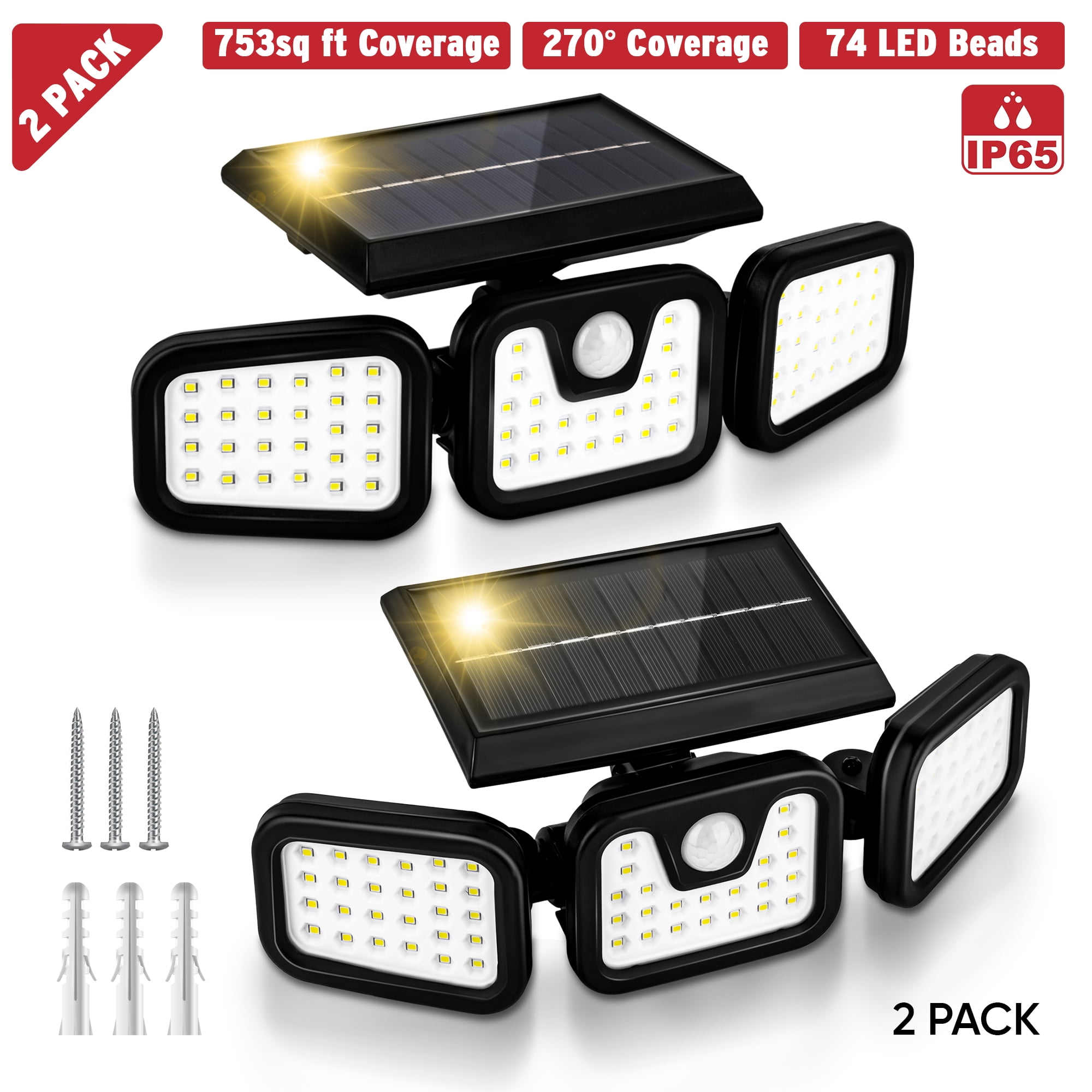 Solar Flood Light, Motion Sensor Light, Outdoor Security, 1200 LM