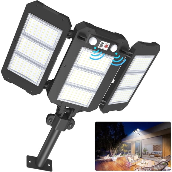 Solar Flood Lights Outdoor, 7000 LM Super Bright  Arm Solar Lights, 3 Heads Dusk to  LED Dual Motion Sensor Lights, IP65   Light with 3 Modes for Yard Street Barn