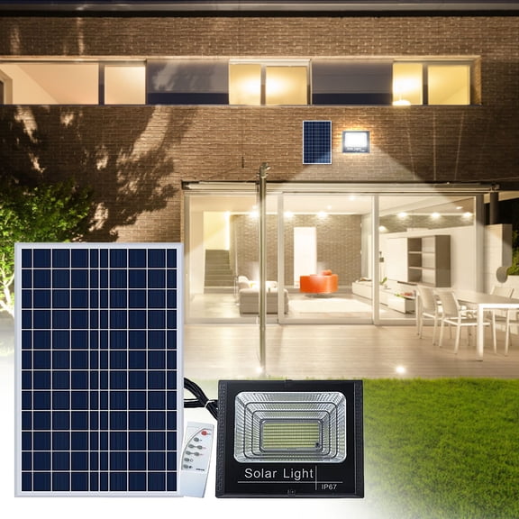 Solar Flood Lights Outdoor Waterproof, Security Floodlight Dusk to Dawn Auto On/Off, Solar Powered Light Outside with Remote Control for Wall Porch, Patio, Backyard, Garden, Barn​, Shed