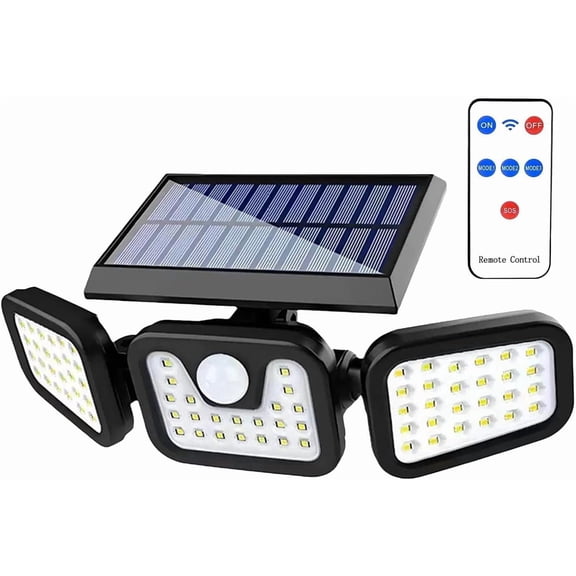 Solar Floodlight 74 LED Motion Sensor Wall Lamp, Three Head Adjustable Outdoor Light | IP65 Waterproof Security Lighting for Garage Patio Fence Yard