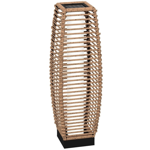 Solar Floor Lamp, 26.75in Brown Steel Outdoor Rattan Garden Lantern, Auto On/Off LED Pathway Light for Porch Yard Driveway