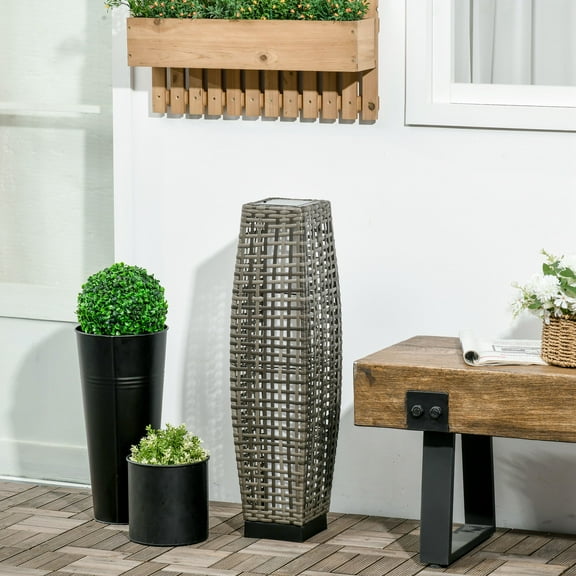 Solar Floor Lamp, Outdoor Garden Lantern Pathway Light & Decorative Driveway Lighting with Auto On/Off LED Lights for Porch, Yard, Lawn, Gray