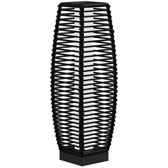 Solar Floor Lamp Outdoor Rattan Garden Lantern Pathway Light Auto On Off LED for Porch Yard Lawn Courtyard Deck Black