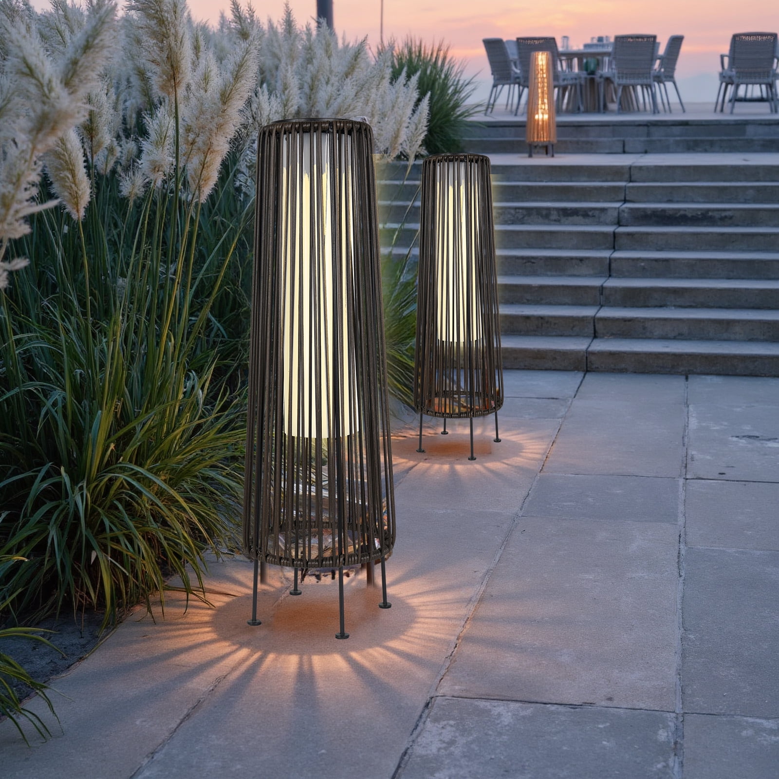 Solar Floor Lamp Outdoor, Waterproof Rattan Solar Lantern Lights for Patio, Yard, Porch, Pathway Decorations, Auto Shut-off, Dark Brown