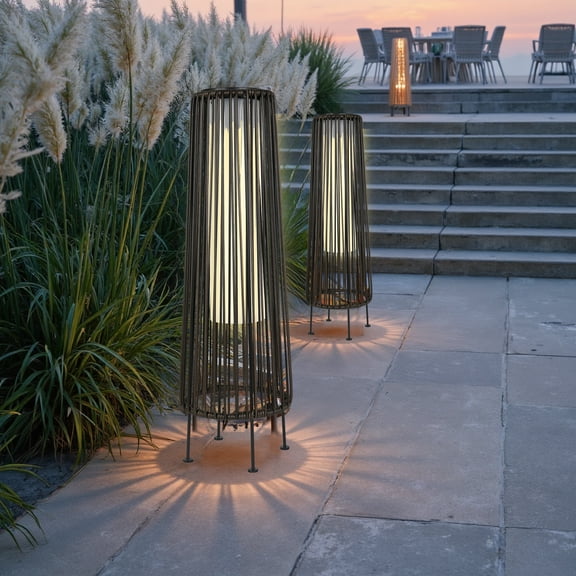 Solar Floor Lamp Outdoor, Waterproof Rattan Solar Lantern Lights for Patio, Yard, Porch, Pathway Decorations, Auto Shut-off, Dark Brown