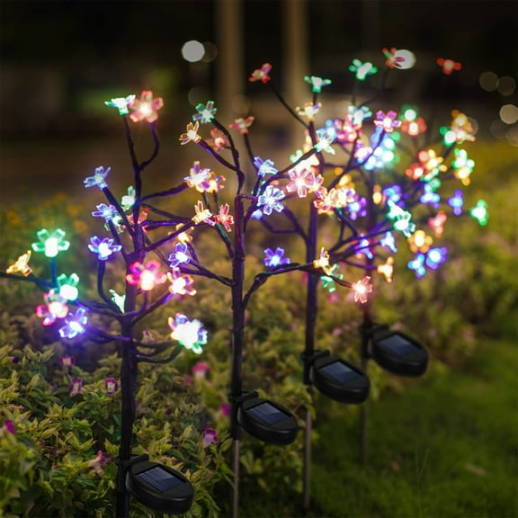 Solar Flower Lights 20 LED Multicolor Outdoor Garden Decor with Flexible Stem, Auto On/Off, Weatherproof Plastic for Yard, Courtyard, Pond Side