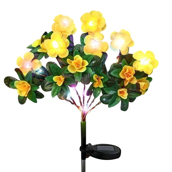 Solar Flower Lights Garden Solar Flower Lights with More Realistic Azalea Flowers Solar Garden Lights Outdoor Waterproof for Yard Patio Lawn Pathway Walkway Decoration Yellow
