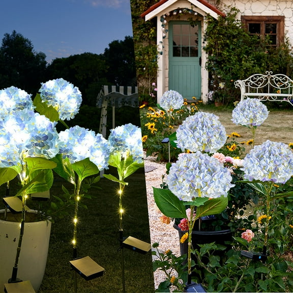 Solar Flower Lights，Waterproof Solar Garden Flower Lights with Solar Hydrangea Stake, Solar Decorative Lights for Patio, Courtyard, Garden Lawn