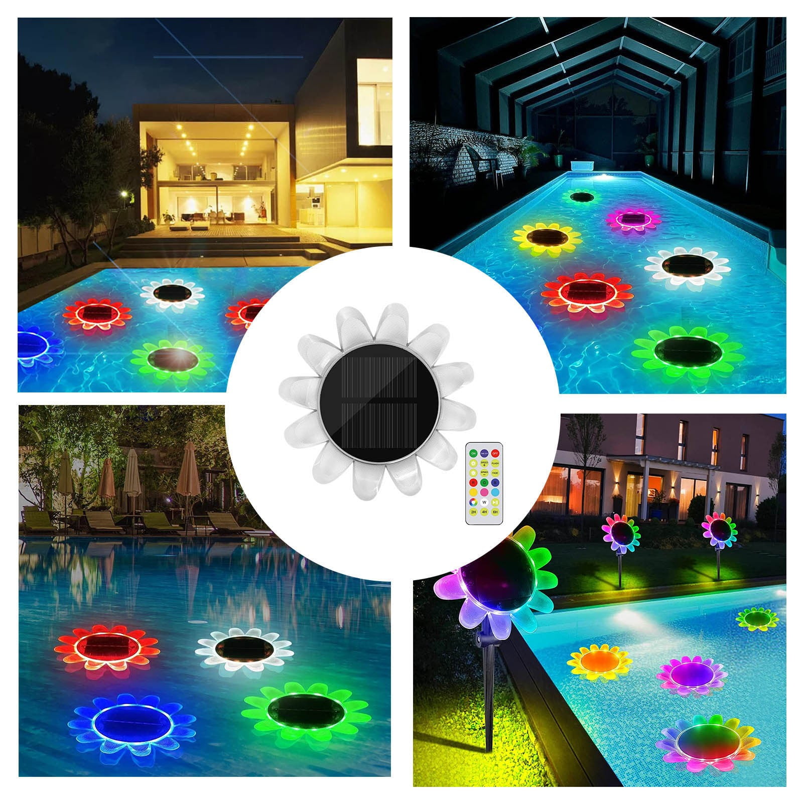 Solar Flower Pool Light Led Water Belt Color Changing Timing Water