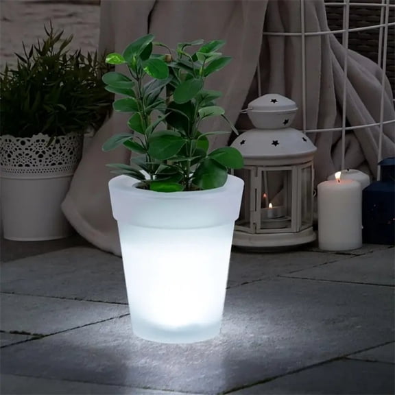 Solar Flower Pot Light, 7.5 Inch Round Decorative Lamp, 2 in 1 Planter and Landscape Light for Garden Path