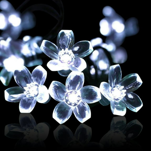 Solar Flower String Lights,23ft 50 LED Cherry Blossoms Solar Fairy Light, Outdoor Waterproof String Lights for Christmas Tree, Home, Garden, Wedding, Patio, Party Decorations(white)