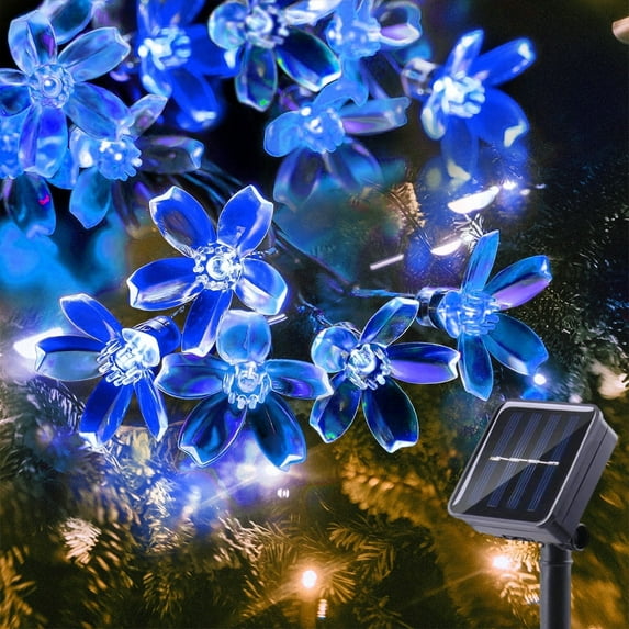 Solar Flower String Lights, 23ft 50 LED Fairy Lights, Outdoor Cherry Blossoms Solar Lights for Christmas Tree, Garden, Patio, Party Decorations, Blue