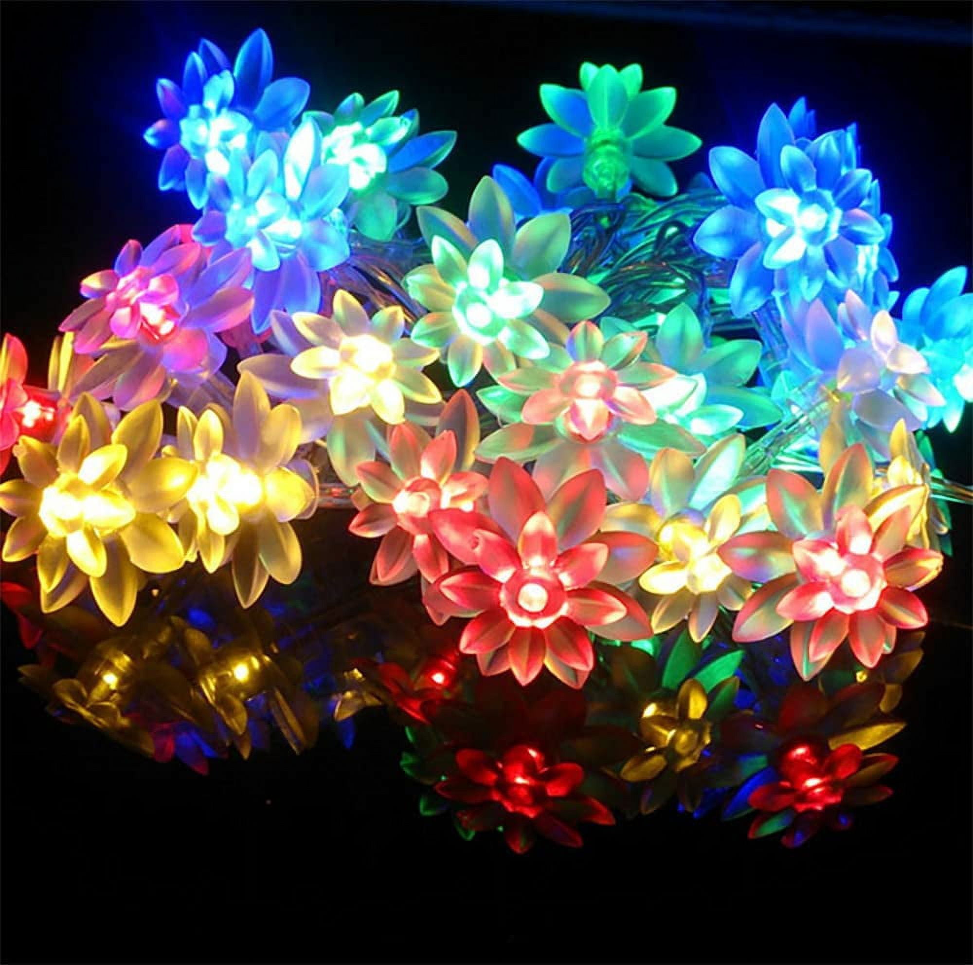 Lotus Light String Solar Flower String Lights Outdoor, Waterproof 23ft 50 LED Double layer ...