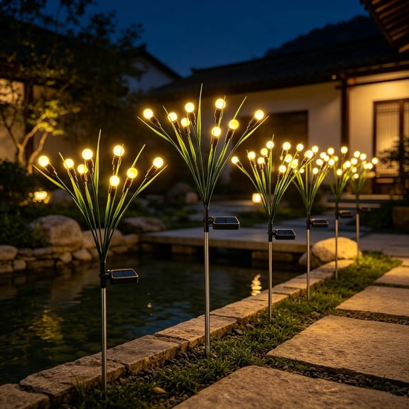 Solar Flowers Outdoor Waterproof, Solar Garden Lights, Solar Firefly Flowers LED Socket Lights, Waterproof Pathway Lights, 29.5 Inch Solar Firefly Ground Light for Garden Yard Patio, Green