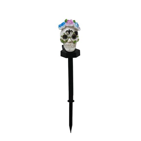 Solar Flowers Skull Garden Stake Light Halloween Decoration Outdoor Floral Skeleton Head Decorative Path Lights for Pathway Yard Porch Lawn Party Decor