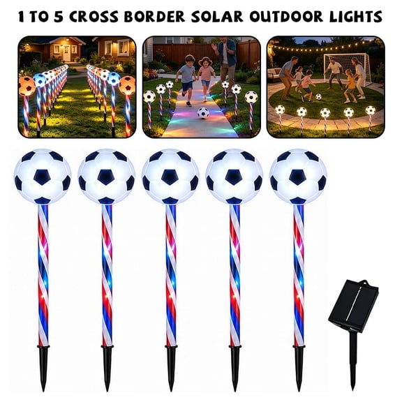 Solar Football Stake Lights, LED Night Light Soccer Lamp Outdoor Theme for Garden Yard Pathway Patio Walkway Landscape Festive Party Decor
