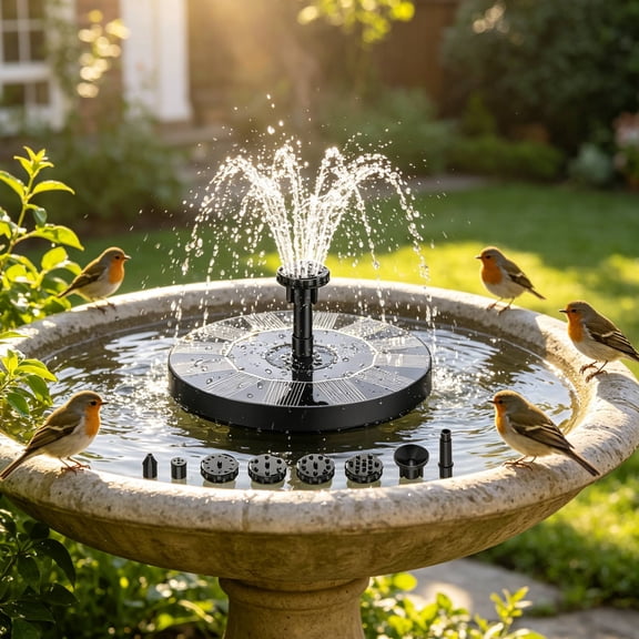 Solar Fountain,1W Solar Bird Bath and Water Fountain with 6 Nozzle Heads - Perfect for Bird Baths,Garden, Pond, Pool, Outdoor