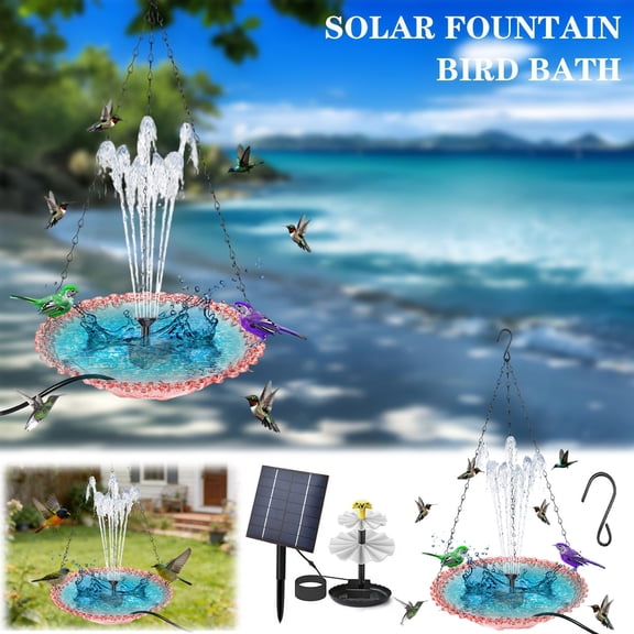 Solar Fountain Bird Bath Hanging Floating Bird Feeder with Heavy Duty Replacement Hook, Outdoor Garden Water Fountain Decoration Weather Resistant for Yard