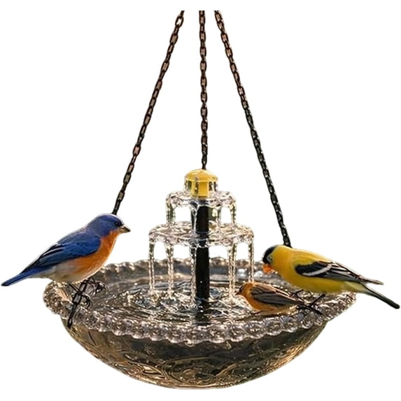 Solar Fountain for Bird Bath, Solar Cascade Hanging Bird Bath Fountain, Large Humming Birds Baths Fountains with 6 replacement nozzles for Outdoor, Gardens