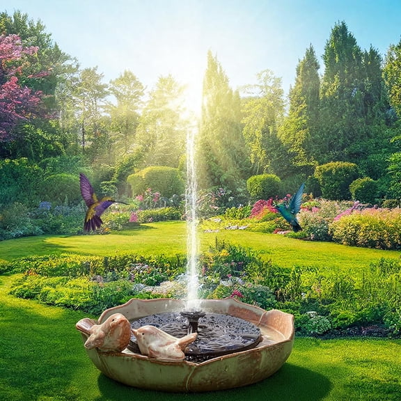 Solar Fountain Ceramic Bird Bath for Outdoors Hummingbird Solar Fountain with Ceramic Bowl for Outside, Large Table Top Garden Decor for Patio Yard Home