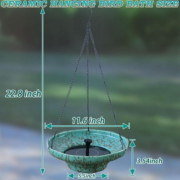 Solar Fountain Ceramic Hanging Bird Bath,Bird Bath for Outside,Outdoor Fountain Bird Bath,Garden and Home Decor