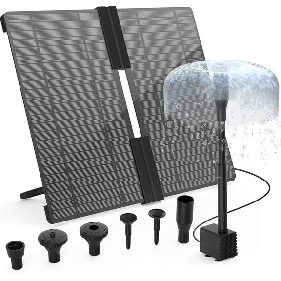 Solar Fountain Folding Stand, 12V 20W High Power Solar Panel with 6 Nozzle Fittings and Bracket, Adjust The Angle of The Solar Panel at Will, Suitable for Pond, Pool, Bird Pond, Garden