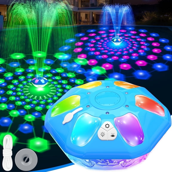 2026 Upgraded Pool Fountain,9000mah Rechargeable Floating Pool Fountain with Light Show,Above Ground Pool Water Fountain Pump with Anchor,Large Floting Fountain for Inground Pool