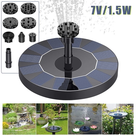 Solar Fountain, Solar Powered Bird Bath Fountain Pump Floating Solar Panel Water Pump Fountain Kit for Garden Decoration, Small Pond, Pool, Fish Tank, Aquarium, 6 Water Styles