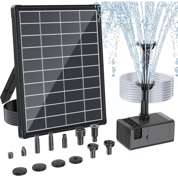 Solar Fountain Pump 12W, Adjustable 160GPH Water Pump with 16.5Ft Cord & Tubing for Garden Pond, Waterfall, Hydroponics and Backyard Features